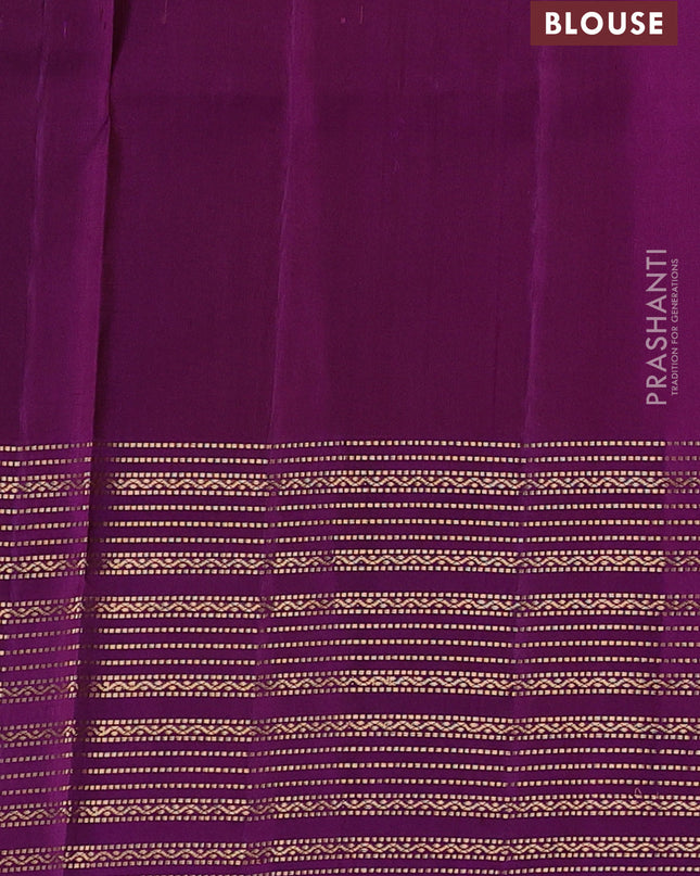 Pure soft silk saree rustic orange and purple with allover zari weaves and zari woven border