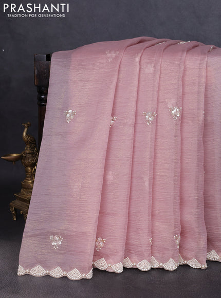 Crush tissue saree pastel pink with beaded work and beaded border