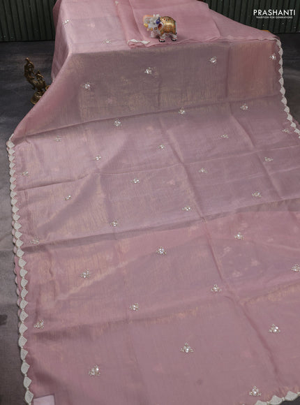 Crush tissue saree pastel pink with beaded work and beaded border