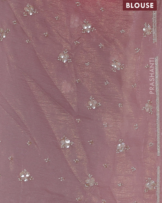 Crush tissue saree pastel pink with beaded work and beaded border