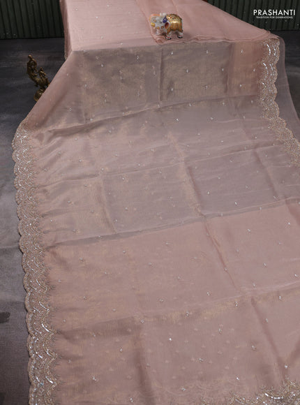 Crush tissue saree mild peach and wiith allover sequin work and embroidery border