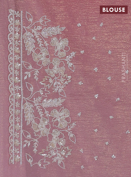 Crush tissue saree pastel pink with allover beaded & sequin work and beaded border
