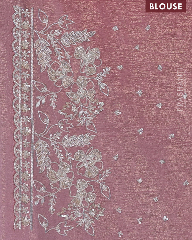 Crush tissue saree pastel pink with allover beaded & sequin work and beaded border
