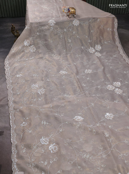 Crush tissue saree beige with allover beaded & sequin work and embroidery border