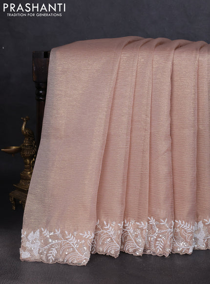 Crush tissue saree beige with allover beaded & sequin work and embroidery border