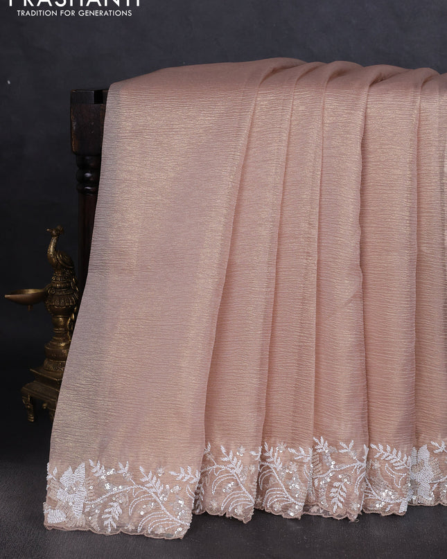 Crush tissue saree beige with allover beaded & sequin work and embroidery border