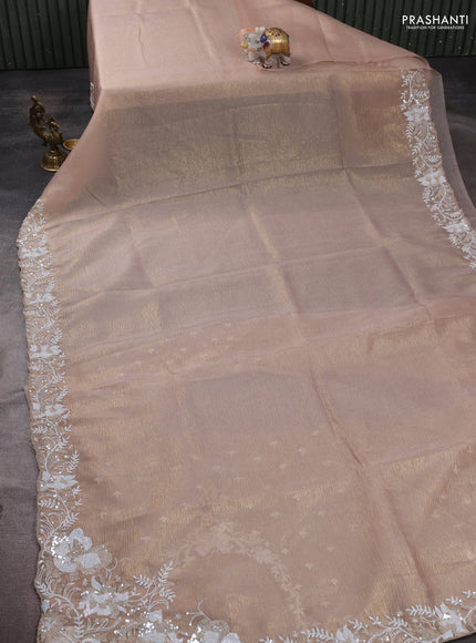 Crush tissue saree beige with allover beaded & sequin work and embroidery border