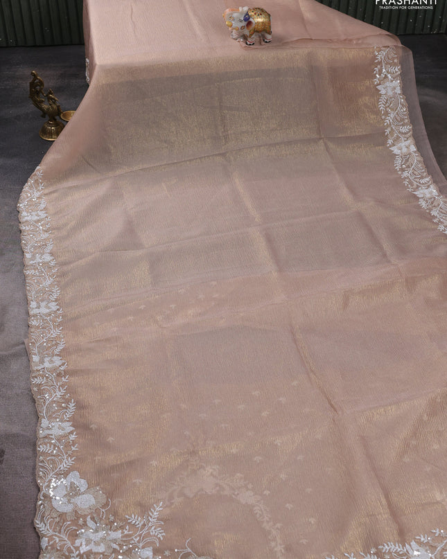 Crush tissue saree beige with allover beaded & sequin work and embroidery border