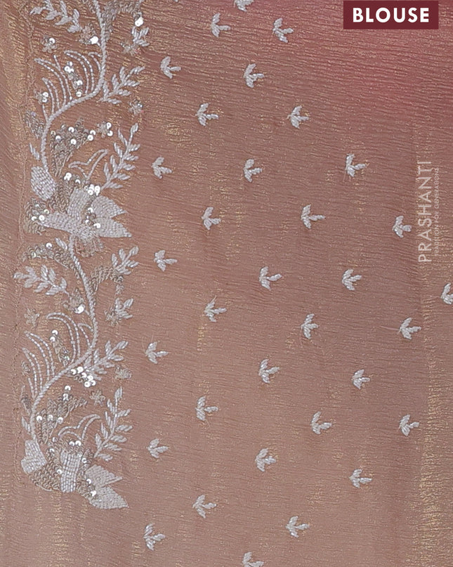 Crush tissue saree beige with allover beaded & sequin work and embroidery border