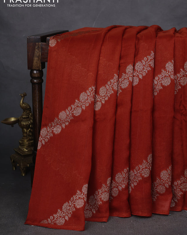 Banarasi semi raw silk saree rustic orange with allover thread & zari weaves and woven border