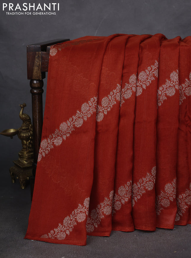Banarasi semi raw silk saree rustic orange with allover thread & zari weaves and woven border