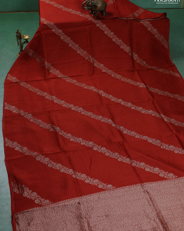 Banarasi semi raw silk saree rustic orange with allover thread & zari weaves and woven border