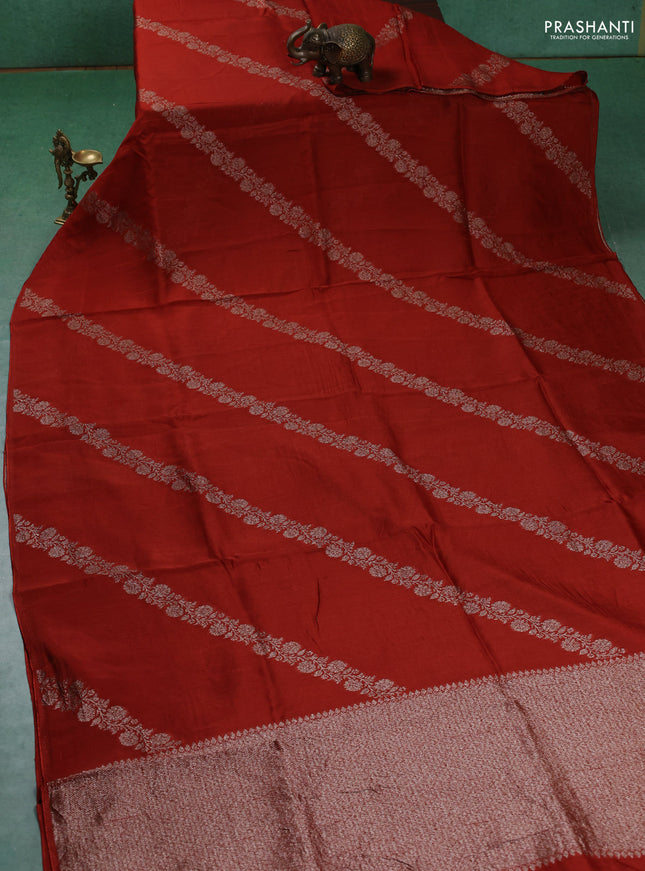 Banarasi semi raw silk saree rustic orange with allover thread & zari weaves and woven border
