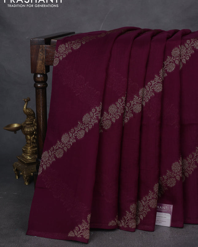 Banarasi semi raw silk saree deep purple with allover thread & zari weaves and woven border
