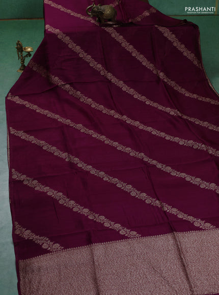 Banarasi semi raw silk saree deep purple with allover thread & zari weaves and woven border