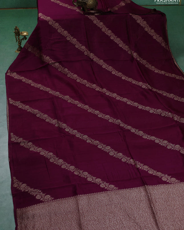 Banarasi semi raw silk saree deep purple with allover thread & zari weaves and woven border