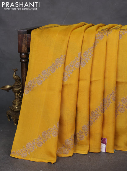 Banarasi semi raw silk saree mustard yellow with allover thread & zari weaves and woven border