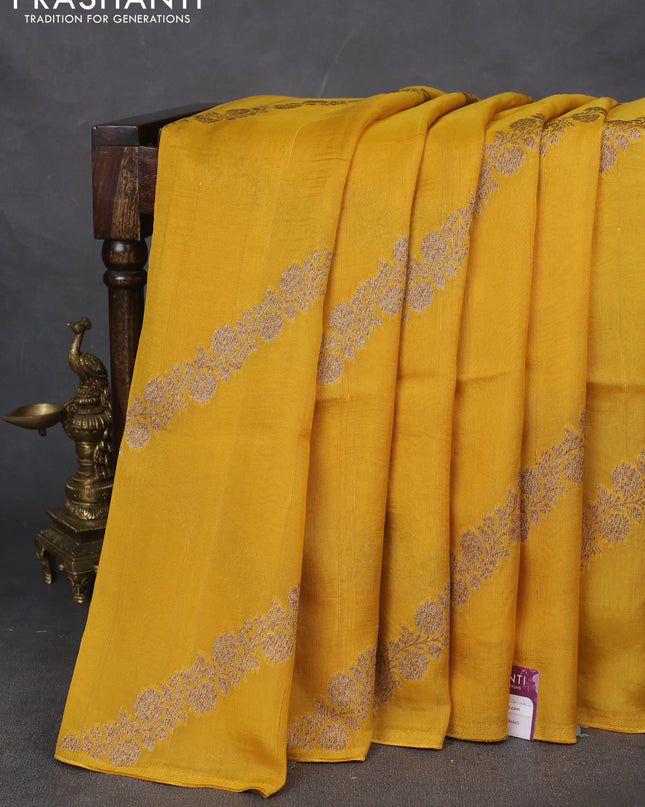 Banarasi semi raw silk saree mustard yellow with allover thread & zari weaves and woven border