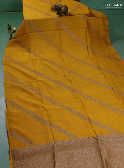 Banarasi semi raw silk saree mustard yellow with allover thread & zari weaves and woven border
