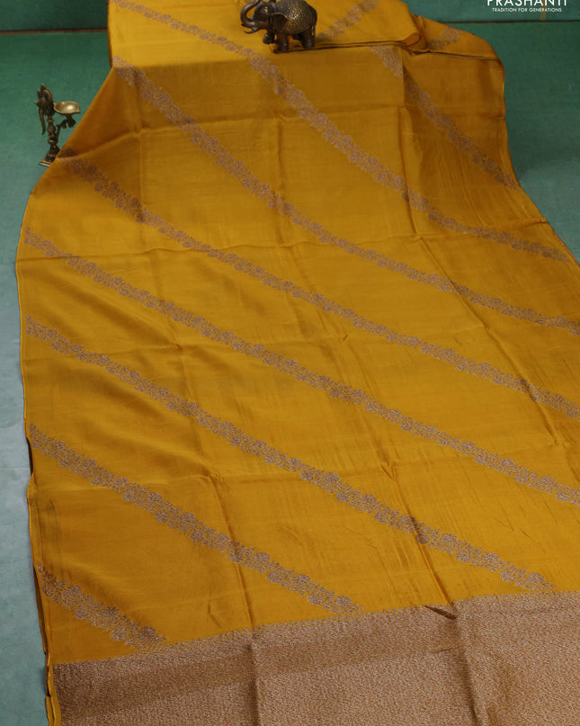Banarasi semi raw silk saree mustard yellow with allover thread & zari weaves and woven border