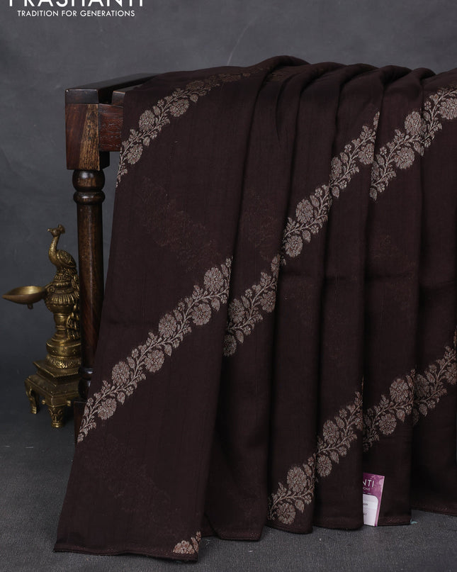 Banarasi semi raw silk saree coffee brown with allover thread & zari weaves and woven border