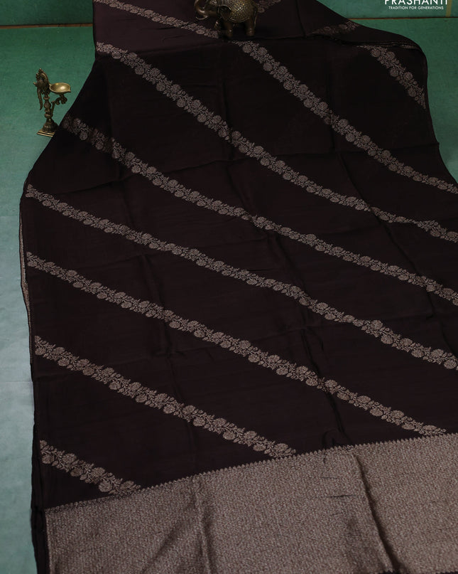 Banarasi semi raw silk saree coffee brown with allover thread & zari weaves and woven border