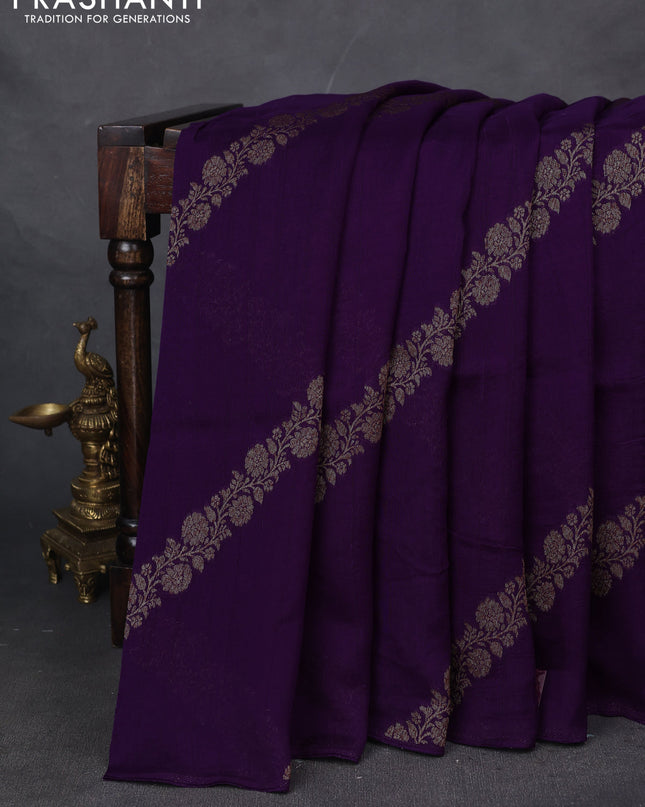 Banarasi semi raw silk saree violet with allover thread & zari weaves and woven border