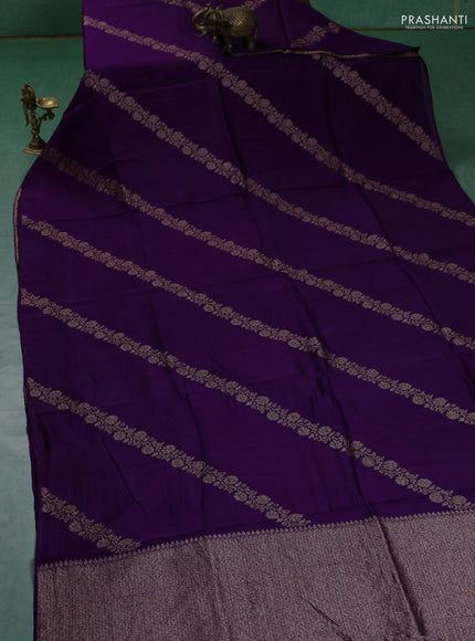 Banarasi semi raw silk saree violet with allover thread & zari weaves and woven border