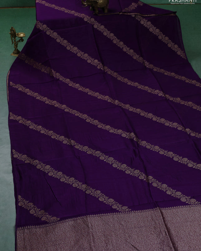 Banarasi semi raw silk saree violet with allover thread & zari weaves and woven border