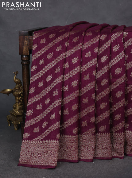 Banarasi semi raw silk saree wine shade with allover thread & zari weaves and woven border