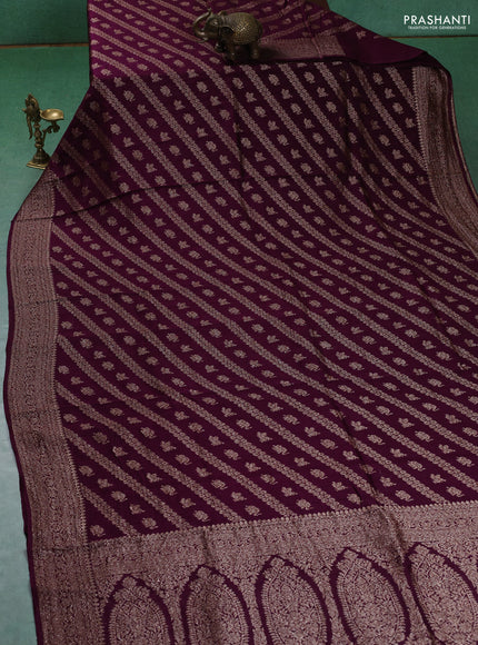 Banarasi semi raw silk saree wine shade with allover thread & zari weaves and woven border