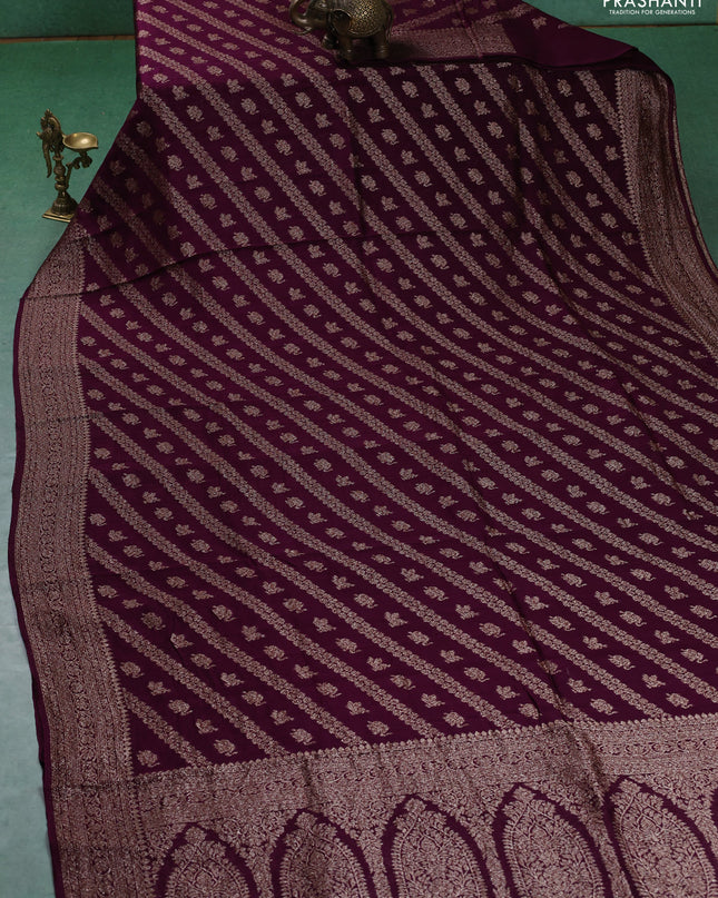 Banarasi semi raw silk saree wine shade with allover thread & zari weaves and woven border
