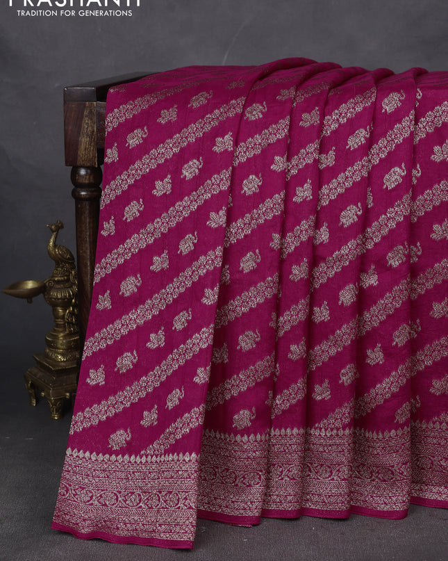 Banarasi semi raw silk saree pink with allover thread & zari weaves and woven border