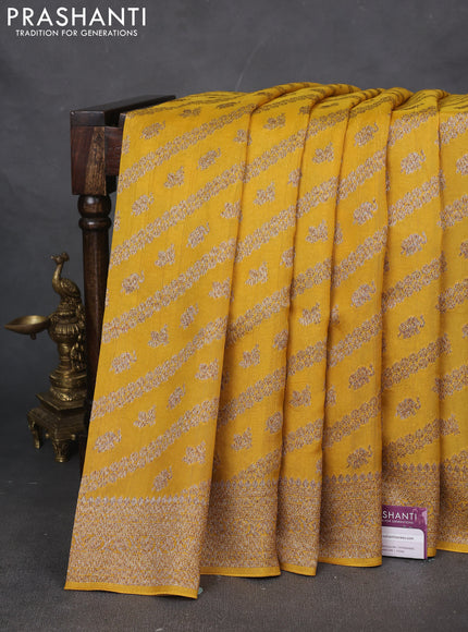 Banarasi semi raw silk saree mustard yellow with allover thread & zari weaves and woven border