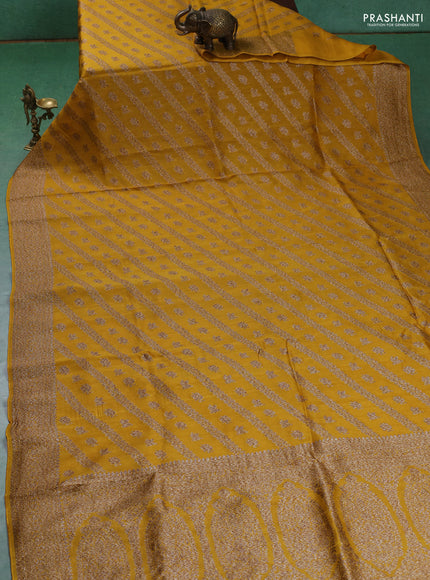Banarasi semi raw silk saree mustard yellow with allover thread & zari weaves and woven border