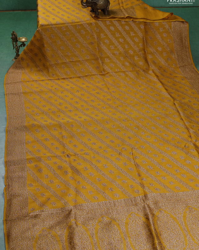 Banarasi semi raw silk saree mustard yellow with allover thread & zari weaves and woven border