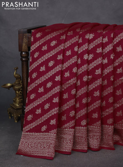 Banarasi semi raw silk saree red with allover thread & zari weaves and woven border