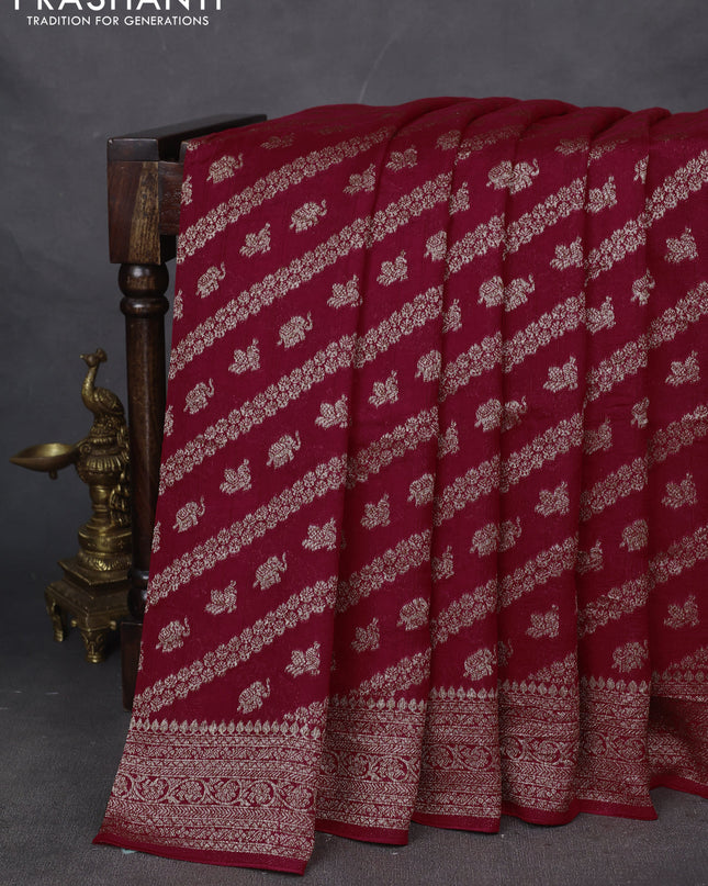Banarasi semi raw silk saree red with allover thread & zari weaves and woven border