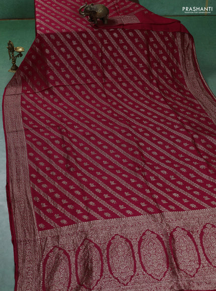 Banarasi semi raw silk saree red with allover thread & zari weaves and woven border