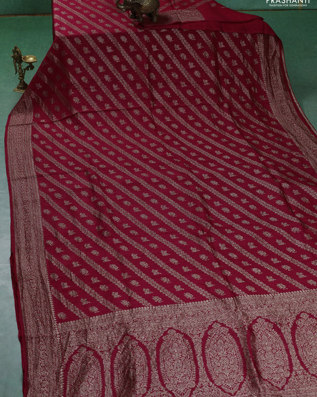 Banarasi semi raw silk saree red with allover thread & zari weaves and woven border