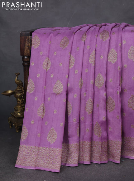 Banarasi semi raw silk saree lavender with woven buttas and woven border
