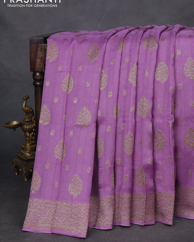 Banarasi semi raw silk saree lavender with woven buttas and woven border