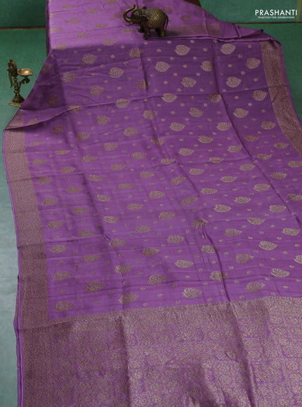 Banarasi semi raw silk saree lavender with woven buttas and woven border