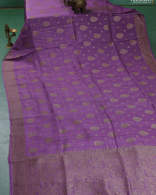 Banarasi semi raw silk saree lavender with woven buttas and woven border