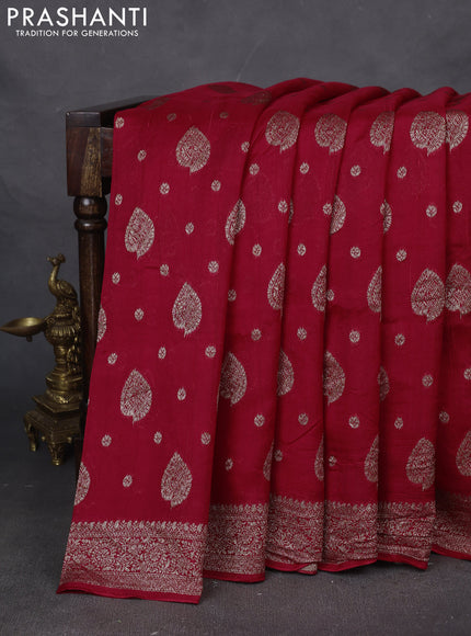 Banarasi semi raw silk saree red with woven buttas and woven border