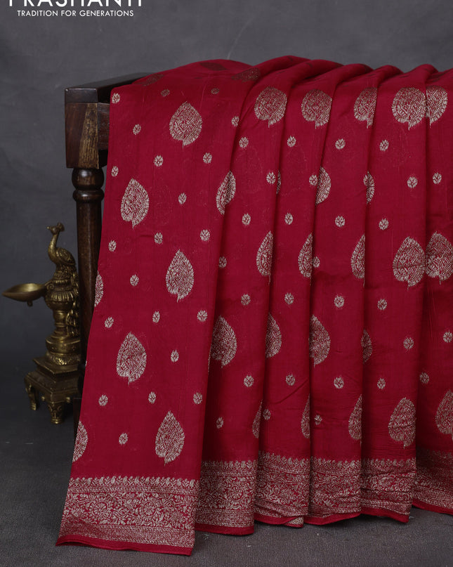 Banarasi semi raw silk saree red with woven buttas and woven border