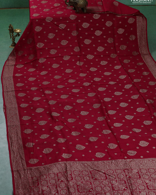Banarasi semi raw silk saree red with woven buttas and woven border