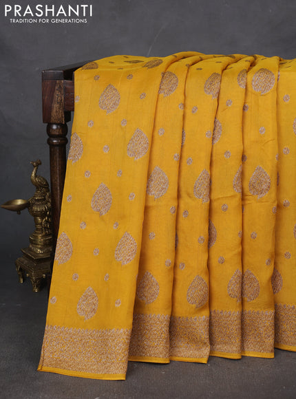 Banarasi semi raw silk saree mustard yellow with woven buttas and woven border