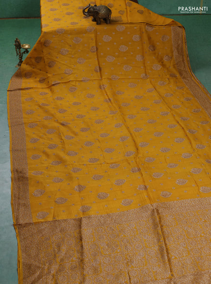 Banarasi semi raw silk saree mustard yellow with woven buttas and woven border