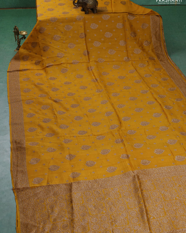 Banarasi semi raw silk saree mustard yellow with woven buttas and woven border